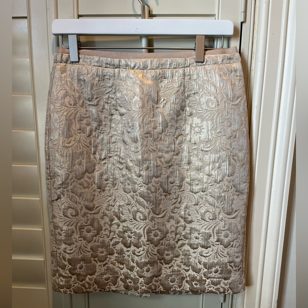 LOFT Gold Brocade Pencil Skirt Size 2